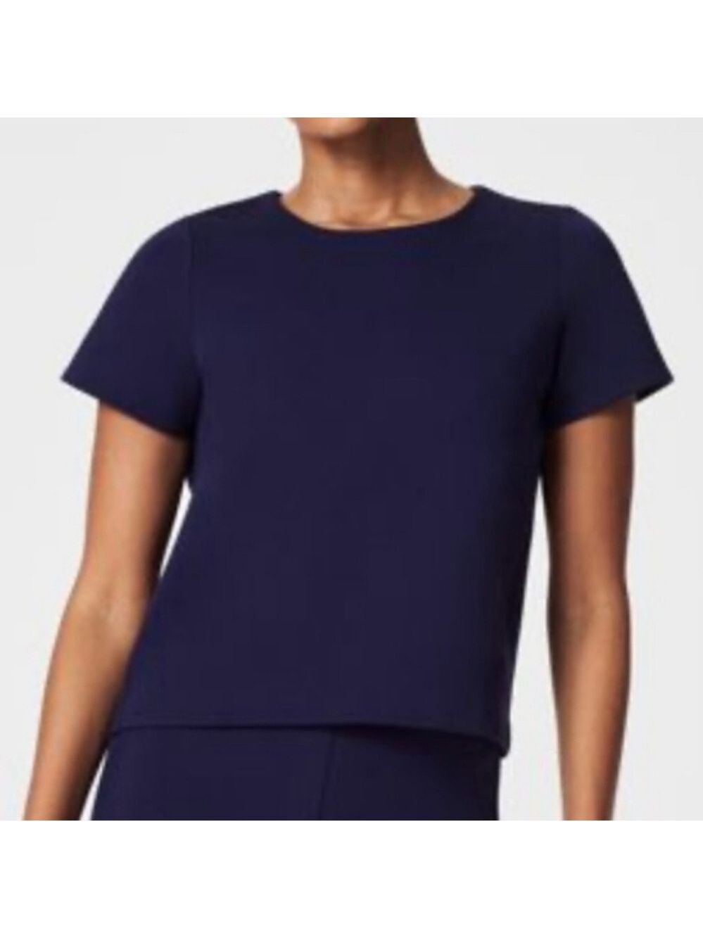 1X • SPANX •  Navy Perfect Pleated Back Short Sleeve Top • 20975R